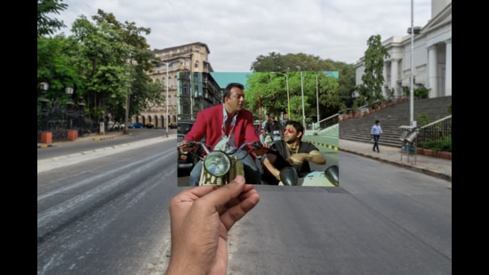 Sanjay Dutt and Arshad Warsi outside the Asiatic library, in Munna Bhai MBBS (2003). (Image courtesy Murtaza Ametwala) Sanjay Dutt and Arshad Warsi outside the Asiatic library, in Munna Bhai MBBS (2003). (Image courtesy Murtaza Ametwala)