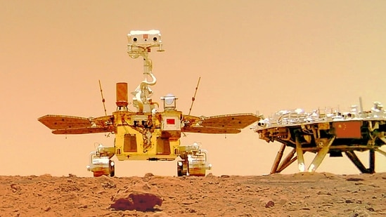 China’s Zhurong rover with its landing platform in a "selfie" from the surface of the Red Planet. (Photo via China National Space Administration (CNSA))