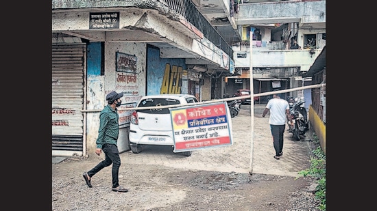 A Covid containment zone at Paud in rural part of Pune, on Thursday. (Pratham Gokhale/HT Photo) A Covid containment zone at Paud in rural part of Pune, on Thursday. (Pratham Gokhale/HT Photo)