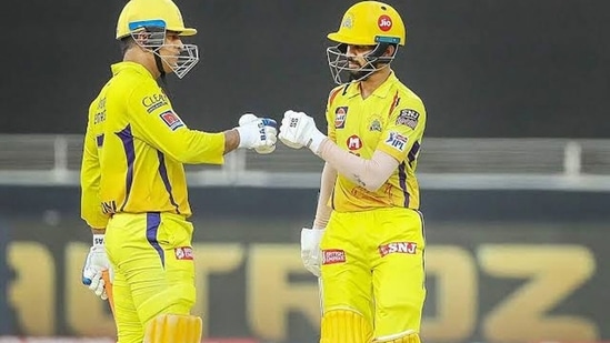 Ruturaj Gaikwad batting with MS Dhoni in IPL for CSK. (Getty Images)