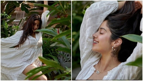 Janhvi Kapoor is seen posing in a garden in her latest photos. Janhvi Kapoor is seen posing in a garden in her latest photos.