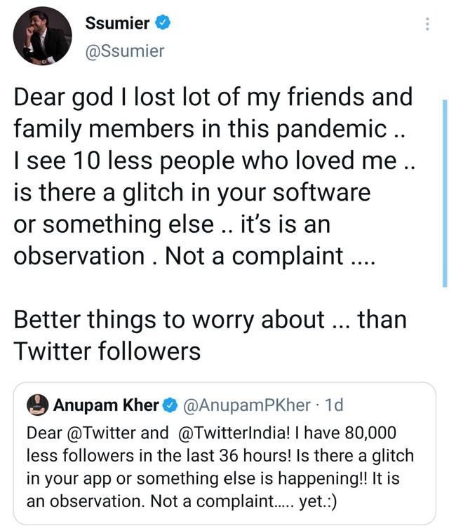 Ssumier aka Pammy aunty takes a dig at Anupam Kher: Funny that a person of his stature complained about losing followers Ssumier aka Pammy aunty takes a dig at Anupam Kher: Funny that a person of his stature complained about losing followers