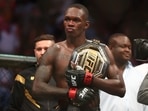 Israel Adesanya reacts following his victory against Marvin Vettori