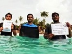People protesting during a 12-hour hunger strike against the regulations brought in by the Lakshadweep administration, in Lakshadweep on, June 7. People protesting during a 12-hour hunger strike against the regulations brought in by the Lakshadweep administration, in Lakshadweep on, June 7.