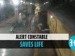 RPF constable rescued a man stuck between a moving train and platform at CSMT, Mumbai (ANI)
