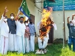 Kozhikode: LJD activists burn an effigy of Lakshadweep Administrator Praful Patel to protest against policy changes announced by him.(PTI) Kozhikode: LJD activists burn an effigy of Lakshadweep Administrator Praful Patel to protest against policy changes announced by him.(PTI)