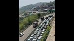 Long queues of vehicles at the Parwanoo barrier on Sunday. (HT Photo) Long queues of vehicles at the Parwanoo barrier on Sunday. (HT Photo)