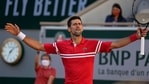 Novak Djokovic reacts after winning a point against Stefanos Tsitsipas of Greece during their final match of the French Open.(AP) Novak Djokovic reacts after winning a point against Stefanos Tsitsipas of Greece during their final match of the French Open.(AP)