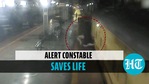 RPF constable rescued a man stuck between a moving train and platform at CSMT, Mumbai (ANI) RPF constable rescued a man stuck between a moving train and platform at CSMT, Mumbai (ANI)