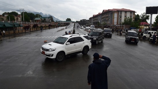 A motorcade of J&K Lieutenant Governor Manoj Sinha enter the Civil Secretariat complex. (ANI Photo) A motorcade of J&K Lieutenant Governor Manoj Sinha enter the Civil Secretariat complex. (ANI Photo)