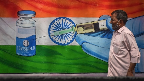 A man walks past a Covid Vaccine awareness mural at Kingsway Camp in New Delhi. (Sanchit Khanna/HT PHOTO) A man walks past a Covid Vaccine awareness mural at Kingsway Camp in New Delhi. (Sanchit Khanna/HT PHOTO)