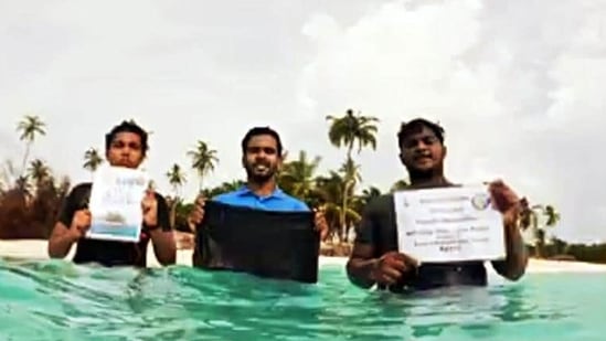 People protesting during a 12-hour hunger strike against the regulations brought in by the Lakshadweep administration, in Lakshadweep on, June 7. People protesting during a 12-hour hunger strike against the regulations brought in by the Lakshadweep administration, in Lakshadweep on, June 7.