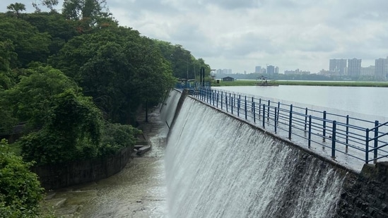 Powai lake overflowing sue to heavy rainfall (Pratik Chorge/Hindustan Times)