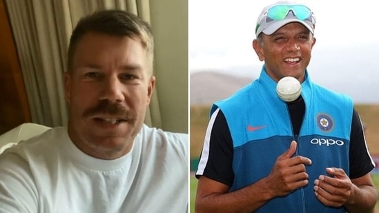 Photos of David Warner (L) and former Indian captain Rahul Dravid (R) (HT Collage)