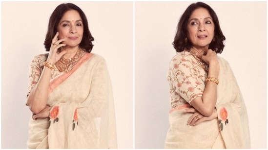 Neena Gupta in off-white floral saree is an unparalleled style diva, see pics(Instagram/@anavila_m)