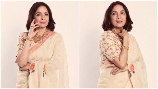 Neena Gupta in off-white floral saree is an unparalleled style diva, see pics (Instagram/@anavila_m) Neena Gupta in off-white floral saree is an unparalleled style diva, see pics (Instagram/@anavila_m)