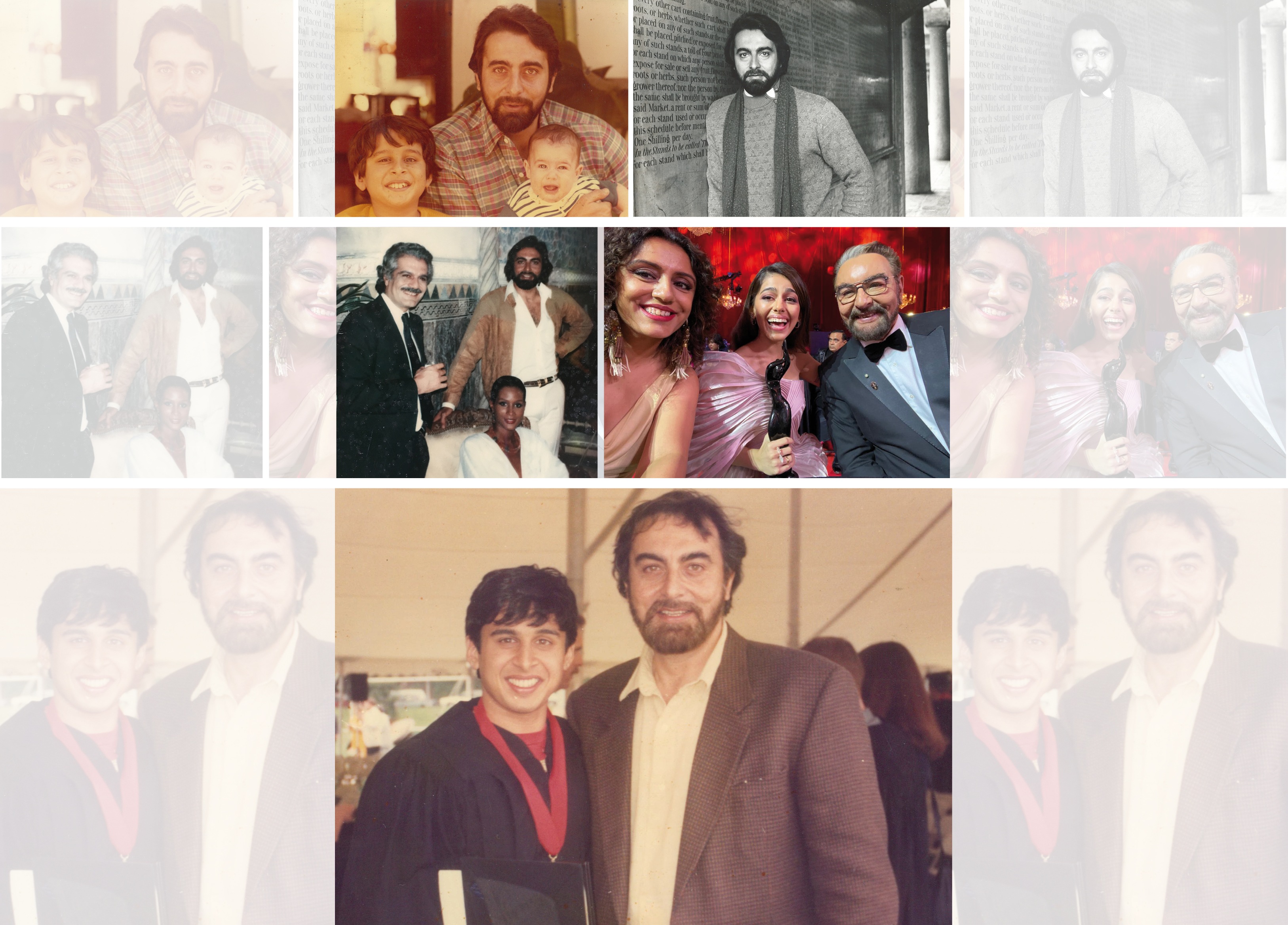 (Clockwise from top left) Kabir with his sons, Siddharth and baby Adam; the actor in the 1990s; with his wife Parveen Dusanj and granddaughter Alaya F at the Filmfare awards this year; Omar Shariff, Beverly Johnson and Kabir on the sets of Ashanti and (below) Kabir with Siddharth on his graduation day (Clockwise from top left) Kabir with his sons, Siddharth and baby Adam; the actor in the 1990s; with his wife Parveen Dusanj and granddaughter Alaya F at the Filmfare awards this year; Omar Shariff, Beverly Johnson and Kabir on the sets of Ashanti and (below) Kabir with Siddharth on his graduation day
