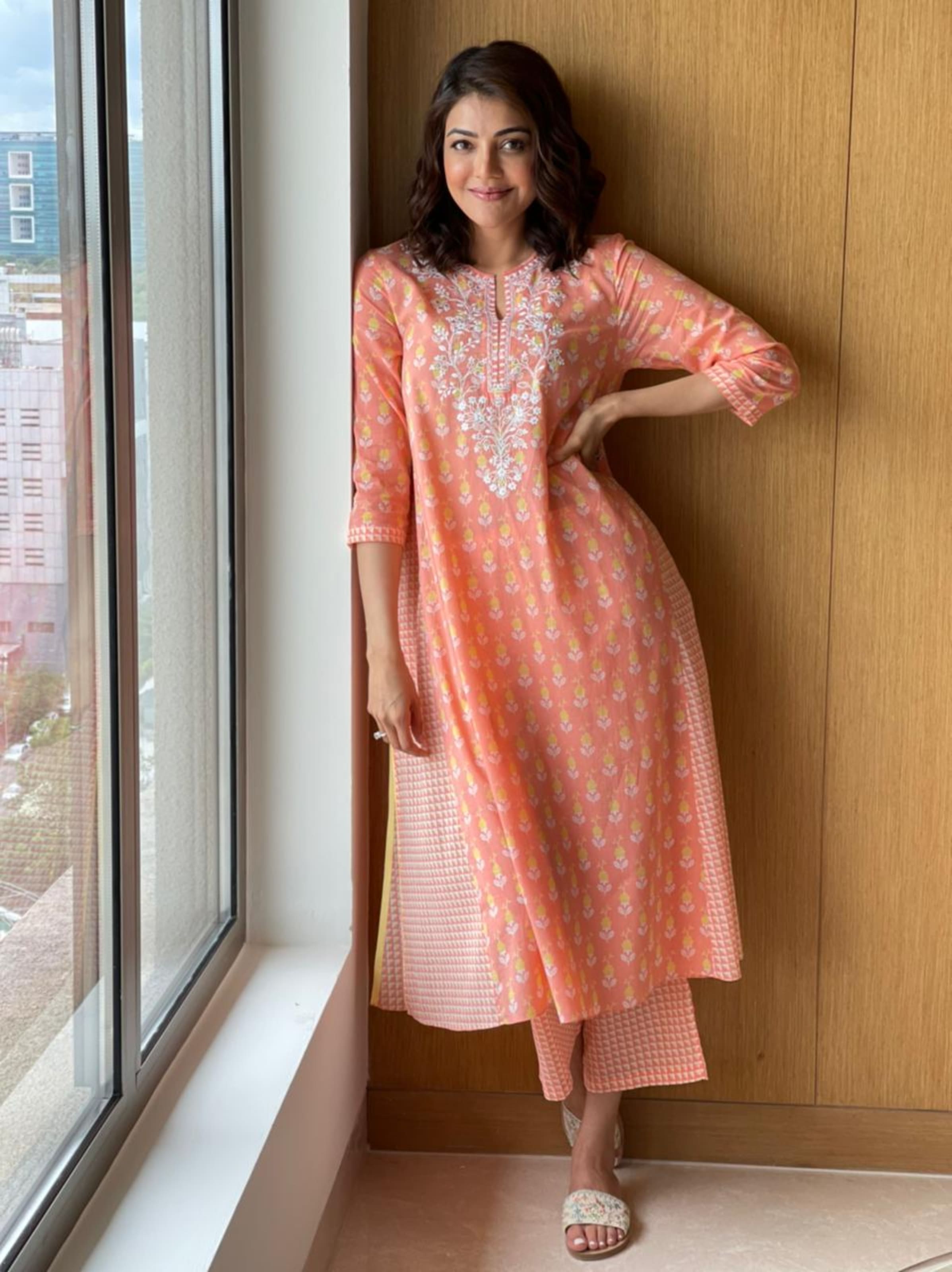 Kajal Aggarwal in the kurta set from Grassroot by Anita Dongre(Instagram/sayali_vidya)