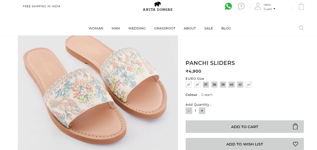 Kajal Aggarwal's Panchi Sliders by Anita Dongre (anitadongre.com)
