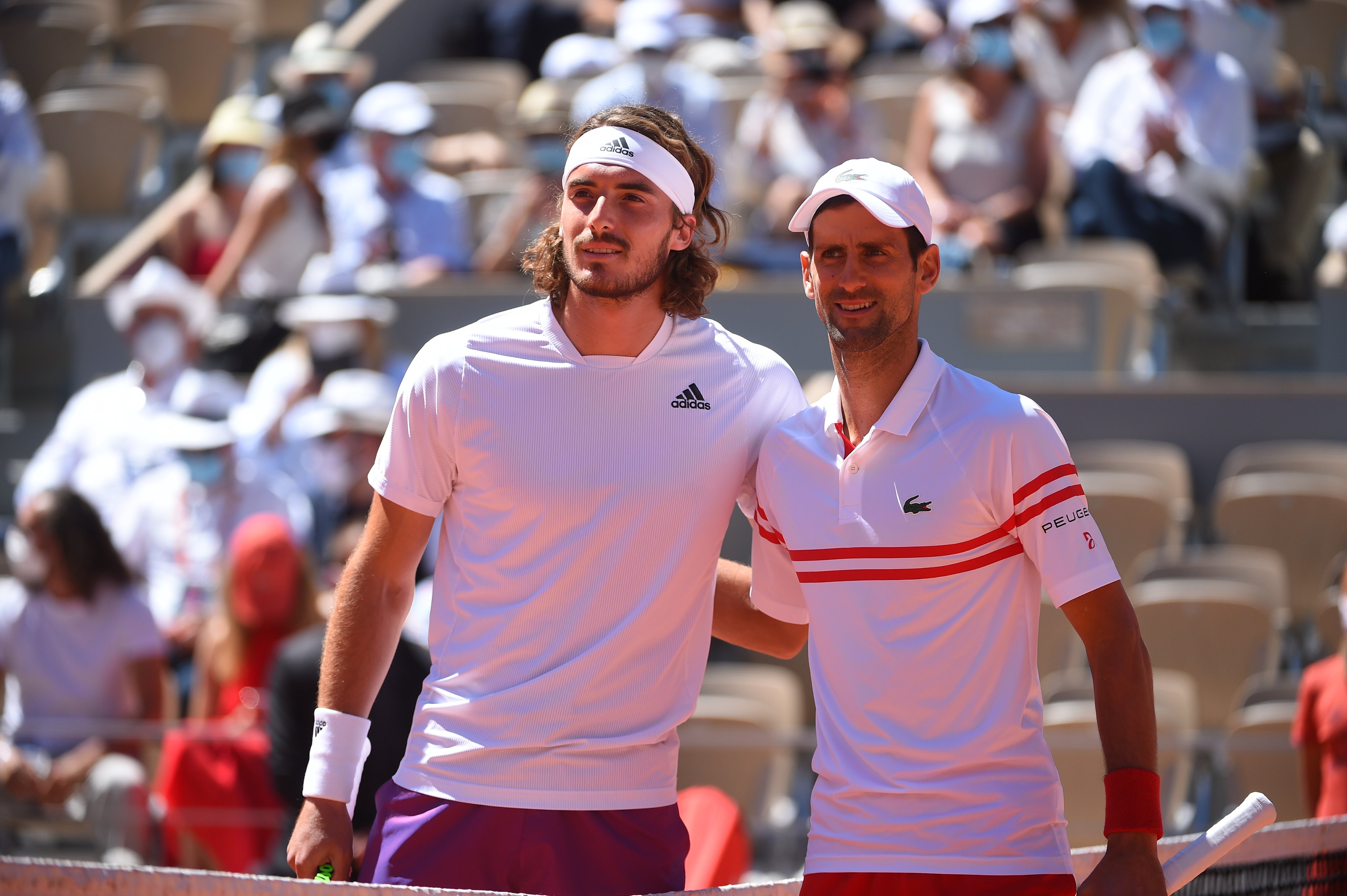 Stefanos Tsitsipas (left) and Novak Djokovic pose for a photograph ahead of their French Open 2021 final. Both were eyeing glory with the win Stefanos Tsitsipas (left) and Novak Djokovic pose for a photograph ahead of their French Open 2021 final. Both were eyeing glory with the win