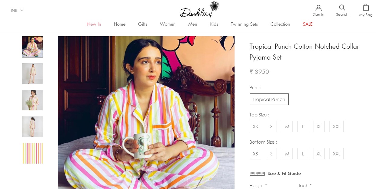 Sanjana Sanghi's pyjama set from Dandelion(dandeliondreams.co)