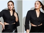 Huma Qureshi in all-black crop blazer and faux leather mini skirt is magic(Instagram/@iamhumaq) Huma Qureshi in all-black crop blazer and faux leather mini skirt is magic(Instagram/@iamhumaq)