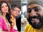 Kanika Dhillon poses with husband Himanshu Sharma. Navjot Gulati poses on the right. Kanika Dhillon poses with husband Himanshu Sharma. Navjot Gulati poses on the right.