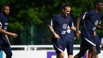 France's forwards Kylian Mbappe, Antoine Griezmann and Ousmane Dembele take part in a training session at the team's training grounds in Clairefontaine-en-Yvelines, southwest of Paris.(AFP) France's forwards Kylian Mbappe, Antoine Griezmann and Ousmane Dembele take part in a training session at the team's training grounds in Clairefontaine-en-Yvelines, southwest of Paris.(AFP)