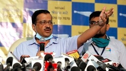 Delhi Chief Minister Arvind Kejriwal addresses a press conference during his visit, in Ahmedabad (ANI Photo)