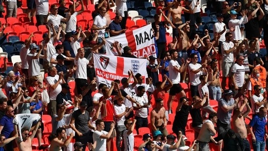 England fans celebrate after the match. (Pool via REUTERS)