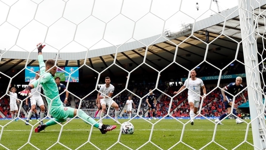 Czech Republic's Tomas Vaclik saves from Scotland's Lyndon Dykes. (REUTERS)