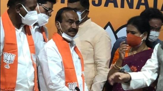 Former minister E Rajender joins the BJP in New Delhi on Monday, June 14. (Photo: ANI)