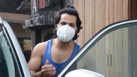 Varun Dhawan was seen outside his gym on Monday,(Varinder Chawla)