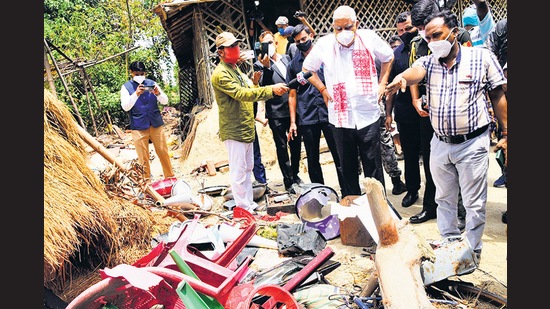 Nandigram:West Bengal Governor Jagdeep Dhankhar visited Nandigram to meet the victims of post-poll violence that broke out after the May 2 election results were announced. (PTI) Nandigram:West Bengal Governor Jagdeep Dhankhar visited Nandigram to meet the victims of post-poll violence that broke out after the May 2 election results were announced. (PTI)