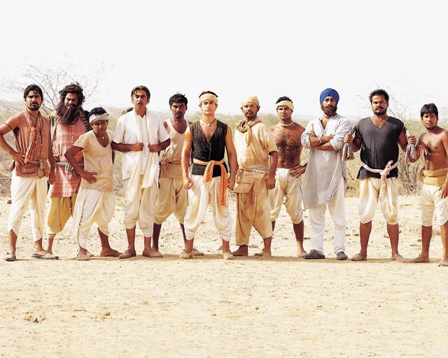 The iconic cricket team of villagers in Lagaan.