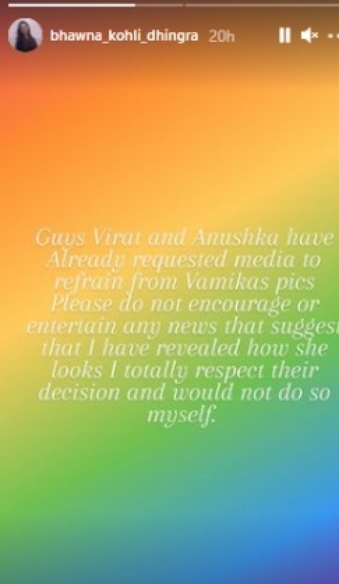 Virat Kohli’s sister Bhawna Kohli Dhingra shared a statement on Instagram.