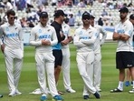 New Zealand during the presentation ceremony after their win in the second cricket test match against England at Edgbaston(AP) New Zealand during the presentation ceremony after their win in the second cricket test match against England at Edgbaston(AP)