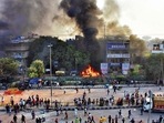 Protesters seen at the site of clashes, at Yamuna Vihar. Protesters seen at the site of clashes, at Yamuna Vihar.