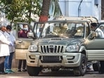 Pune's Forensic Science Laboratory (FSL) officials seen conducting an investigation on the SUV, seized near industrialist Mukesh Ambani's residence laden with explosives, at NIA office, in Mumbai in this file photo from March. Pune's Forensic Science Laboratory (FSL) officials seen conducting an investigation on the SUV, seized near industrialist Mukesh Ambani's residence laden with explosives, at NIA office, in Mumbai in this file photo from March.