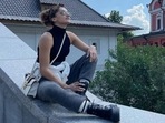 Taapsee Pannu pairs black bodysuit, grey joggers with <span class='webrupee'>₹</span>1 lakh bag on Moscow trip(Instagram/@taapsee) Taapsee Pannu pairs black bodysuit, grey joggers with <span class='webrupee'>₹</span>1 lakh bag on Moscow trip(Instagram/@taapsee)