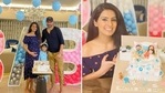 Geeta Basra poses with Harbhajan Singh and daughter Hinaya at her baby shower. Geeta Basra poses with Harbhajan Singh and daughter Hinaya at her baby shower.