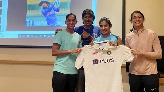 Indian women cricketers Harmanpreet Kaur, Jhulan Goswami, Mithali Raj and Smriti Mandhana (L-R) at the unveiling of the team's new Test kit ahead of England Test. ( PTI) Indian women cricketers Harmanpreet Kaur, Jhulan Goswami, Mithali Raj and Smriti Mandhana (L-R) at the unveiling of the team's new Test kit ahead of England Test. ( PTI)