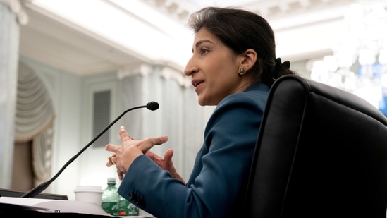 Lina Khan, then-nominee for Commissioner of the Federal Trade Commission (FTC), testifies during a Senate Committee on Commerce, Science, and Transportation confirmation hearing on Capitol Hill in Washington, DC, U.S. April 21, 2021. (Reuters)