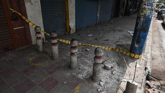 A view of the accident site where a car collided with a rickshaw, at Daryaganj .(Sanchit Khanna/HT PHOTO)