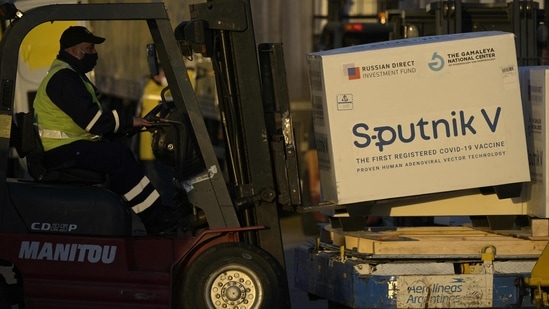 Sputnik V update: Shipping containers carrying first, second doses and active ingredients to make Sputnik V vaccines seeb at the tarmac of Ezeiza International airport in Buenos Aires. (AFP)