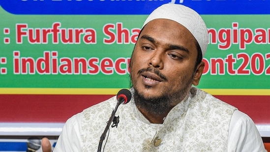 Indian Secular Front (ISF) founder Abbas Siddiqui's seen addressing a press conference, The ISF and the TMC have been at loggerheads but tensions are expected to rise as a village chief in South 24 Parganas asked ISF workers to pledge allegiance to the TMC for jobs under government schemes. (PTI File)