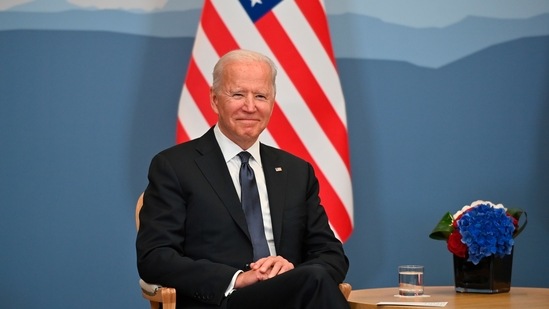 US President Joe Biden attends a bilateral meeting with Swiss president Guy Parmelin in Geneva, Switzerland, Tuesday, June 15, 2021 one day before the US - Russia summit. (AP)