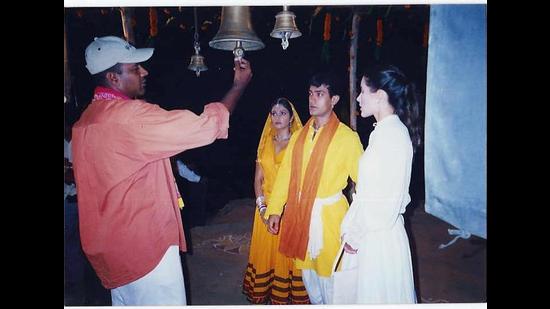 A behind the scene moment from Lagaan (2011). A behind the scene moment from Lagaan (2011).