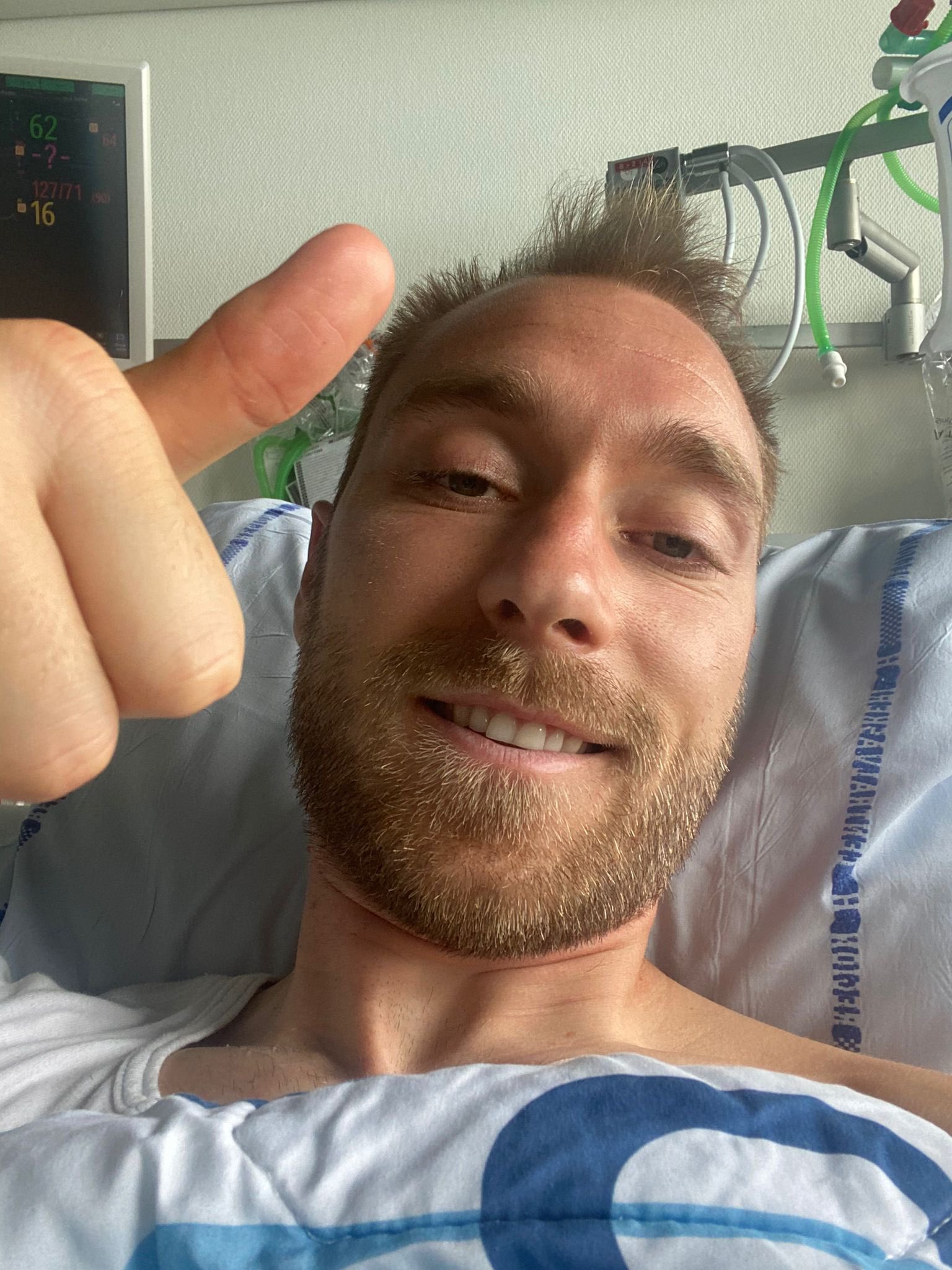 Christian Eriksen shared a photo from hospital bed
