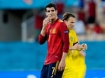 Spain's Alvaro Morata reacts after missing a chance to score